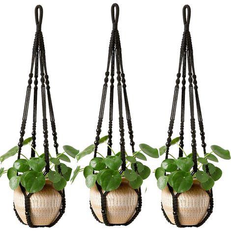 3Pcs Jardinage Panier de Plantes Vertes Suspension de Pot de Fleur avec Corde en Coton, Support de Jardinière Décoratif, 35 pouces, noir (1/5)