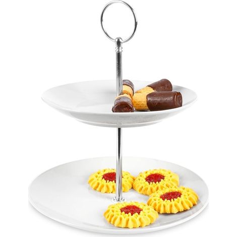Elegante piatto in porcellana a due piani per dolci e antipasti (1/5)