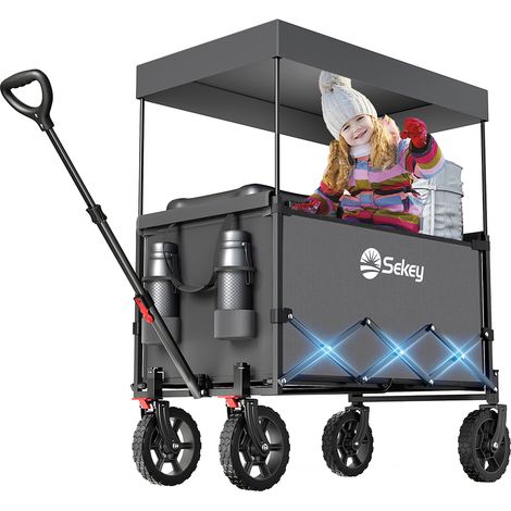 Sekey Bollerwagen Faltbar mit Dach, Handwagen bis 150 kg belastbar, Transportkarre, Gerätewagen, Grau (1/5)