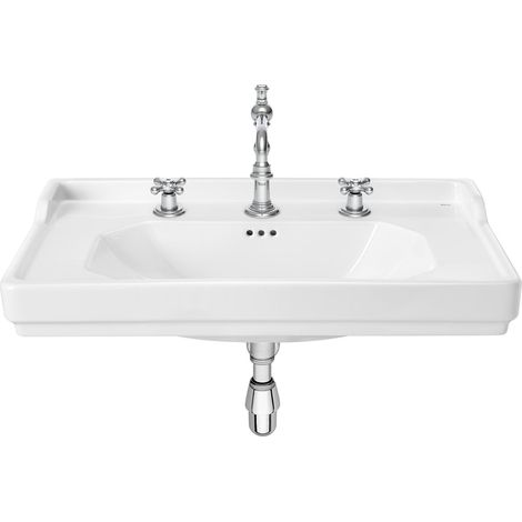 Roca – Vasque murale en porcelaine 800x500mm – 3 trous robinetterie – Design carré moderne – Installation murale ou sur colonne (1/2)