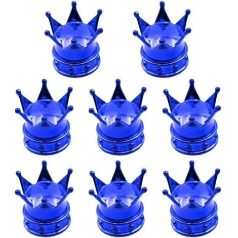 Lot de 8 valves couronne pour voitures, SUV et motos – Noyau en métal avec joints, compatible avec tige de valve de pneu en rouge, noir, sil(bleu) (1/4)