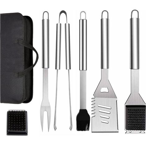 Pince et Fourchette – Ensemble Lot de 6 Ustensiles de Barbecue en fer forgé forgé Inoxydable avec Sac de Transport (1/5)