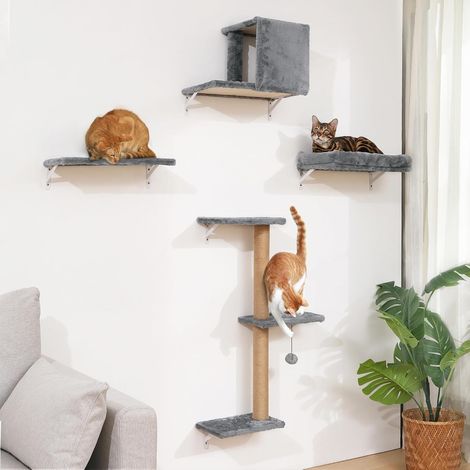 Ensemble de mur d'escalade pour chat, ensemble de mur d'escalade pour chat en panneau multiplex robuste, hamac pour chat avec maison pour chat, pont pour chat, arbre à chat mural, escalier (1/5)