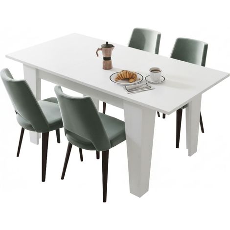Mesa Extensible Pizzoli, Mecanismo de Extensión Central, Máx 160 cm, 160x80x78h cm Blanco