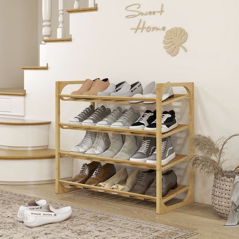 Estantería zapatero de bambú color natural 4 baldas inclinadas 76 x 33 x 67 cm (1/5)