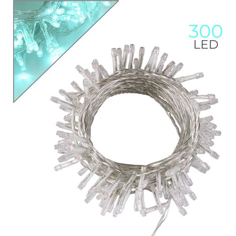 Luccika Home stringa catena 5 mt serie da 100 luci per albero di Natale a led bianco ghiaccio 31V cavo trasparente con 8 giochi di luce e memoria IP44 per uso esterno interno Bianco Ghiaccio 5 metri - (1/5)