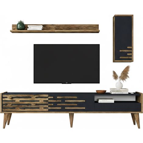 Dmora - Mobile porta TV Alnilam, Credenza da soggiorno, Armadio basso per TV, Base parete attrezzata, 180x45h35 cm, Antracite e Noce, con imballo rinforzato, con imballo rinforzato