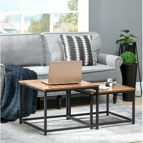 CHICFURN Juego de 2 mesas de centro estilo industrial 60 x 60 x 45 cm madera y acero (1/5)
