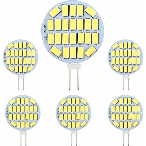 G4 LED 3W, AC12-24V, 300lm Cool White 6000K, 24x5730 SMD, Equivalent to 30W Halogen Lamp, Non-Dimmable, G4 Round LED Lamp for Furniture Lighting, Recessed Lights, Pack of 6
