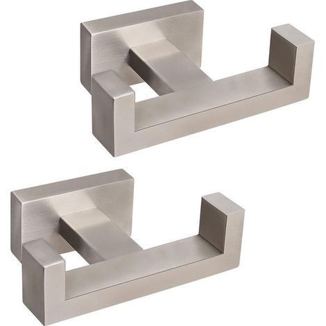 Doppelhandtuchhaken quadratischer Bademantel-Handtuchhalter aus Edelstahl 304 robuster rostfreier Doppelkleiderhaken 2er-Pack gebürstetes Nickel (1/5)