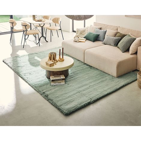 Joy - tapis rectangulaire - fausse fourrure - vert sauge (1/5)