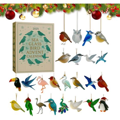 Calendrier De L'Avent 2025 Oiseaux En Verre De Mer Décorations De Fêtes En 24 Jours Compte À Rebours De Noël Thème Oiseaux Pour Maison Arbre Voiture Fenêtre Porte Adultes (1/5)