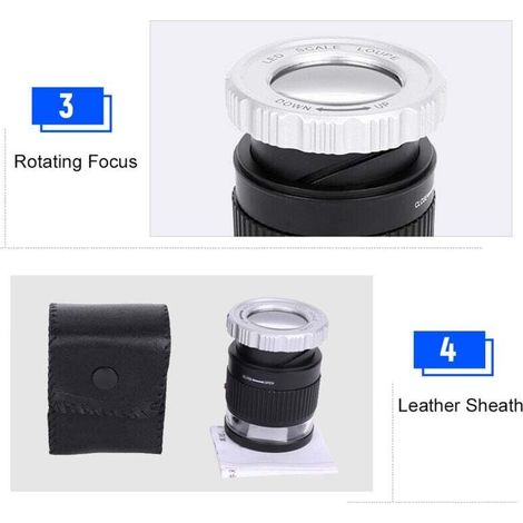Échelle LED Loupe 30x Amballage réglable Magroir de type de cylindre métallique avec petite taille bijoux 3 lumières UV noir