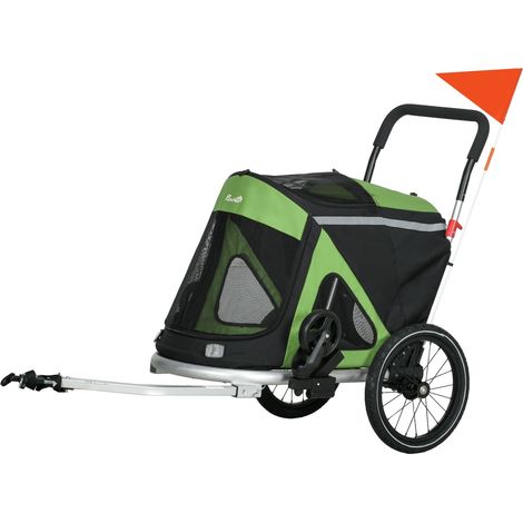 Remolque Para Perros 2 En 1 Cochecito Para Perros Remolque Para Bicicletas Para Perros Correa De Seguridad Carro Para Perros Reflectores Hasta 20 Kg Oxford Verde