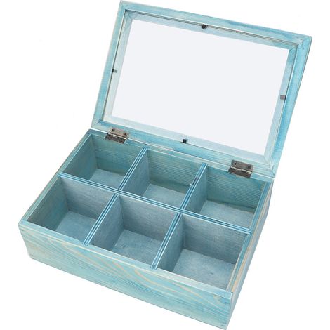 Boîte À Thé En Bois Avec 6 Compartiments Et Couvercle En Verre Pour Rangement Sucre Épices Cuisine (1/5)