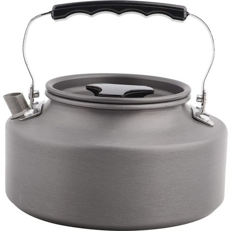 Théière portable, théière en aluminium 1.1L café théière bouilloire pour randonnée pêche alpinisme pique-nique camping randonnée cuisine comprend un sac en filet(Noir) (1/5)