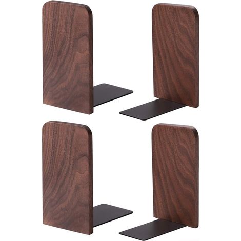 Serre-livres en bois (lot de 2 paires) - Serre-livres décoratifs pour étagères - Solides - Idéal pour offrir, la maison, le bureau ou l'école - 13 x 10,8 x 8 cm