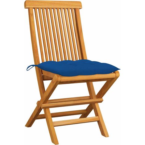 Maison Exclusive - Sedie pieghevoli con cuscini blu, 2 pezzi, in legno massello di teak. (1/5)
