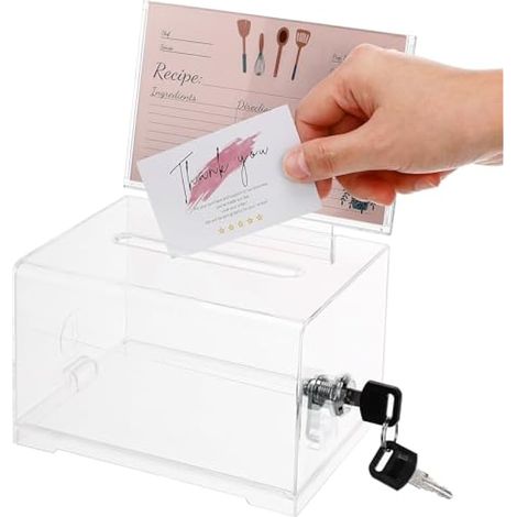 Boîte à suggestion : boîte de vote en acrylique transparent avec serrure et clés pour cartes de visite, pièces de monnaie, astuces, dons caritatifs, collecte de fonds (1/5)