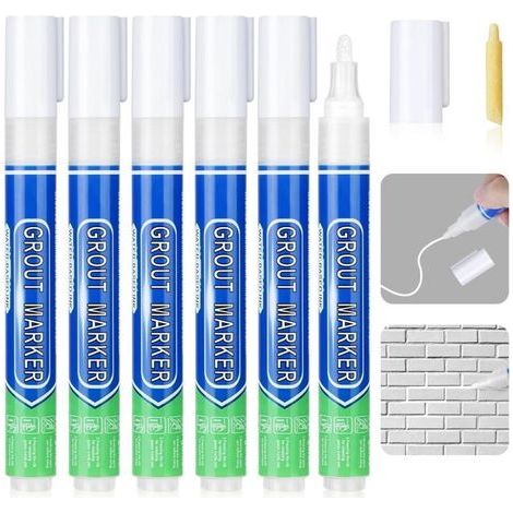 Stylo Joint Carrelage Blanc, 6PCS Stylo de Carrelage à Coulis, Imperméable Marqueur Joints, Rénovateur de Coulis Blanc pour Salle de Bain, Cuisine, Carrelage, Sol (1/5)