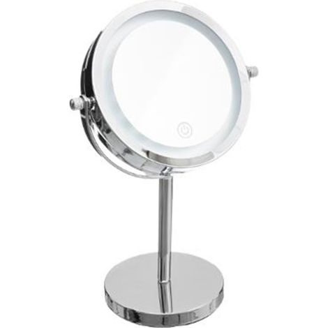 Miroir Pivotant Rond sur Pied Led 29cm Argent (1/2)