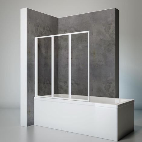 Schulte – Pare-baignoire pliant 127 x 120 cm – 3 volets rabattables – Verre de sécurité transparent 3 mm – Montage mural sans perçage