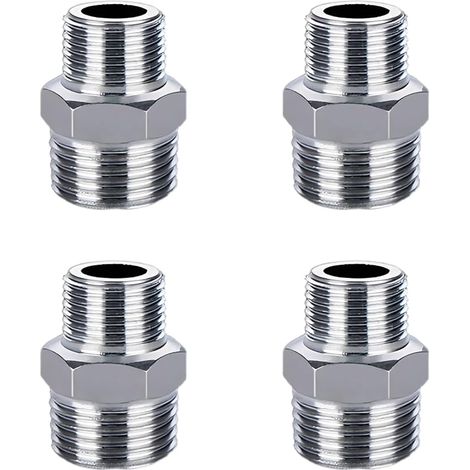 Lot de 4 Raccords Réducteurs 1/2 vers 3/8 Mâle en Acier Inoxydable 201, Mamelon Hexagonal Fileté pour Tuyauterie, Adaptateur de Tuyau pour Eau, Gaz et Huile, Raccord Droit Robuste (1/5)