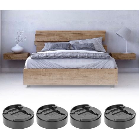 Lot de 8 rehausseurs de lit ronds en plastique noir, patins pour pieds de meubles, de tables et d'armoires (1/5)