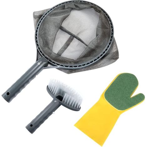 Kit de Nettoyage Piscine, Filet de Écumoire Fines Kit, Nettoyage Piscine pour, Aquarium, Bassins, Tub Nettoyage Efficace Trop, Contient Une Brosse éponge, Une Brosse à tête Plate