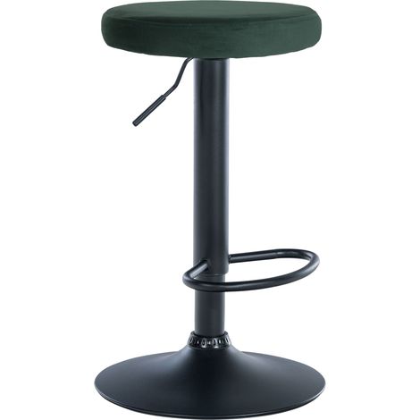 Taburete de bar x1 diseño sencillo regulable en altura tapizado en terciopelo verde patas de metal negro 100005354