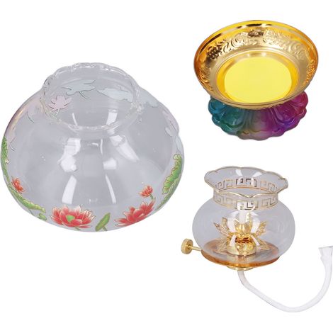 Lampe à pétrole Bouddha en forme de fleur classique, élégante et raffinée, style rétro, idéale pour la maison et les temples (base dégradée, fleur moyenne). (1/5)