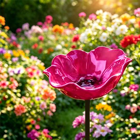 Abreuvoir Métal pour Abeilles et Oiseaux – Station 60 cm avec Bain d’Oiseaux – Décoration Extérieure – Rose (1/5)