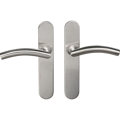 2 - Poignée sur plaque - Inox - Avec ressort de rappel - Carré 7mm - Pour porte 38-55mm - Norme NF EN1906 - Argent - 228x43cm