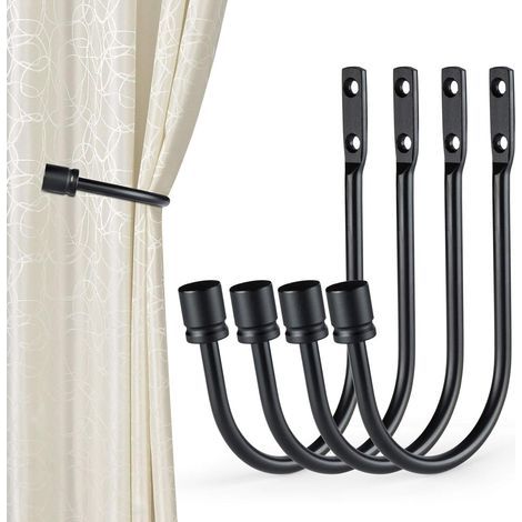 Retenues de rideau, 4 pièces crochet en forme de U fixé au mur de gland de rideau embrasse crochet de draperie embrasse accessoires de rideau (noir (1/4)