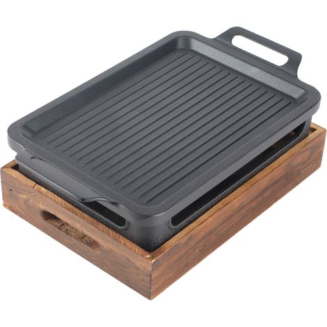 Parrilla de mesa portátil y compacta con base de madera, soporte de aluminio extraíble, apta para la cocina, el jardín y actividades al aire libre, sin alcohol, llama suave, placa de acero inoxidable: (1/5)