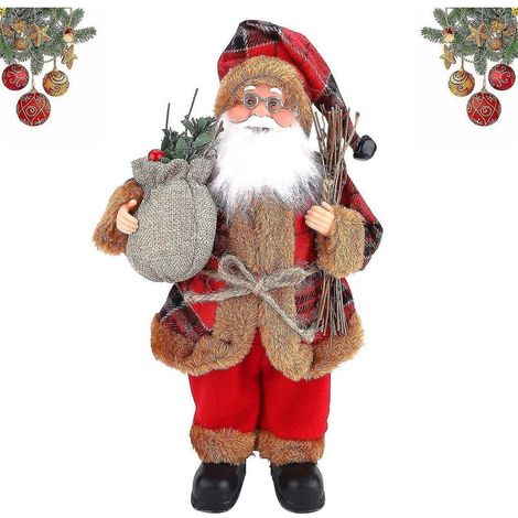 Mini figurine de Père Noël debout 32 cm, décoration de Noël rouge traditionnelle, poupée figurine de Père Noël (1/5)
