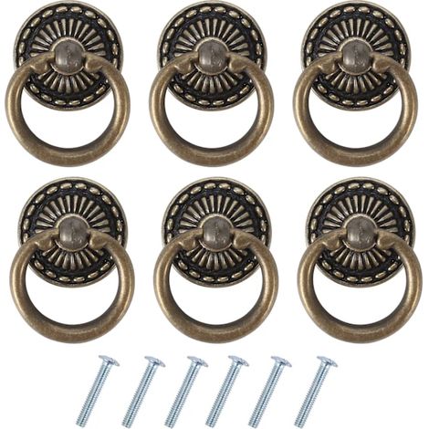 Lot de 6 poignées de tiroir vintage en bronze antique, poignées de porte pour armoire, commode, porte de meuble - XF17 (1/5)