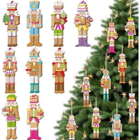 24 Ornements Casse-Noisette en Bois pour Sapin de Noël, Décorations de Noël à Suspendre, Guirlandes Xmas pour Maison, Lot de 24 Pièces (1/5)