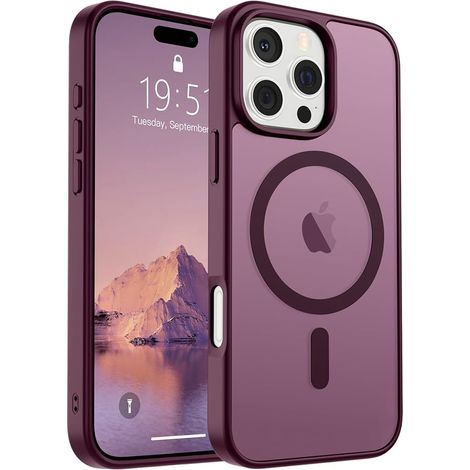 Magnetische SUPFINE-Hülle, kompatibel mit iPhone 16 Pro und MagSafe, Fallschutz nach Militärstandard, matte Oberfläche, Anti-Fingerprint, burgunderrote Farbe. (1/5)