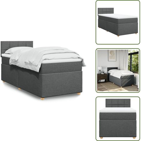 Sommier à lattes de lit avec matelas gris foncé simple tissu - Lit Double - Lit Simple - Sommier À Lattes - Matelas Ressorts Ensachés - Literie (1/5)