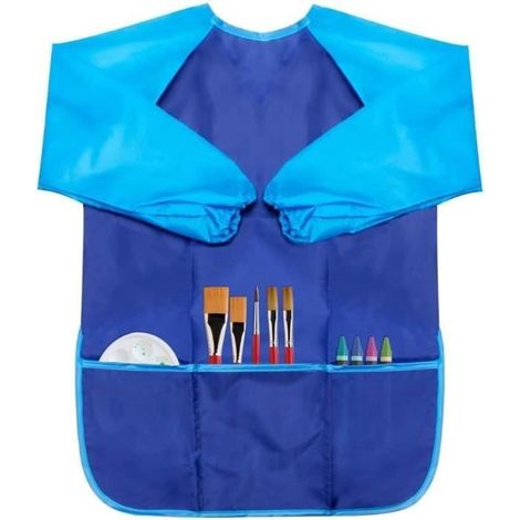 Tablier de peinture - Nylon imperméable - Enfant 6-12 ans - 3 poches - Bleu - L (1/4)