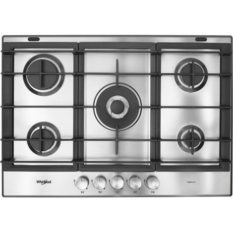 Whirlpool – Plaque de cuisson gaz 75 cm – 5 foyers dont un double couronne – Allumage une main – Sécurité gaz thermocouple (1/5)