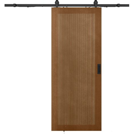 Porta scorrevole con sistema esterno muro H205 x L83 cm in MDF e Legno Naturale scuro - SANDORA (1/4)