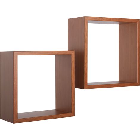 Set 2 Mensole Cubo da Parete Quadrato in Fibra di Legno Q-Bis Ciliegio (1/5)