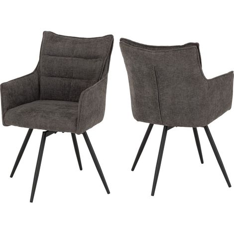 Lewis Carver Swivel Dining Chair (Pack of 2) - L63 x W53 x H87.5 cm - Grey Fabric