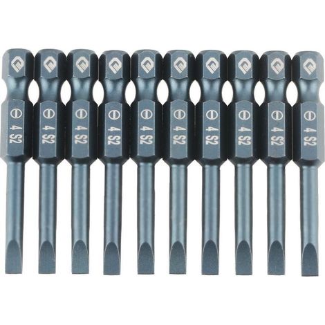 Lot 10 embouts tournevis fendus – 50mm – tête plate magnétique – 1/4″ hex – SL4mm – acier allié (1/5)