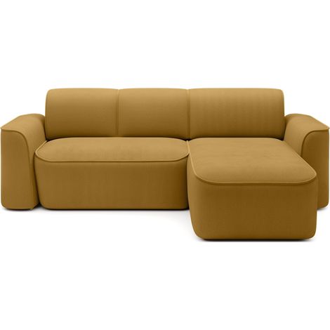 Canapé d'angle relax électrique en tissu DUMAS - Innovation bien-être angle droit-Jaune moutarde-angle droit (1/5)