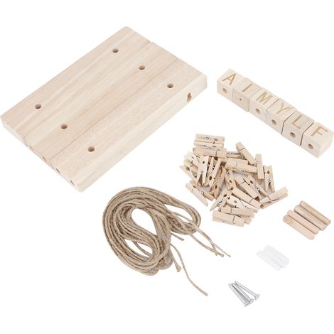 Cadre Photo Mural en Bois DIY avec Pinces, Décoration Murale Rustique en Caoutchouc Naturel 70x66cm pour Salon et Chambre (1/5)