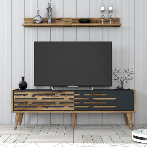 TV-Möbelset Valensiya Walnuss Anthrazit Melamin 140x35x45 cm
