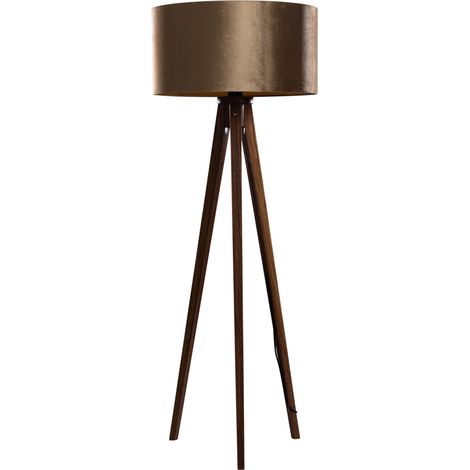Tripod Floor Lamp Walnut Wood with Bronze Velvet Shade 50cm - Tripod Classic